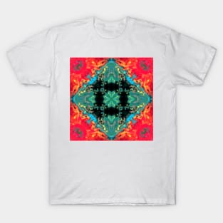 Psychedelic Kaleidoscope Square Red and Teal T-Shirt